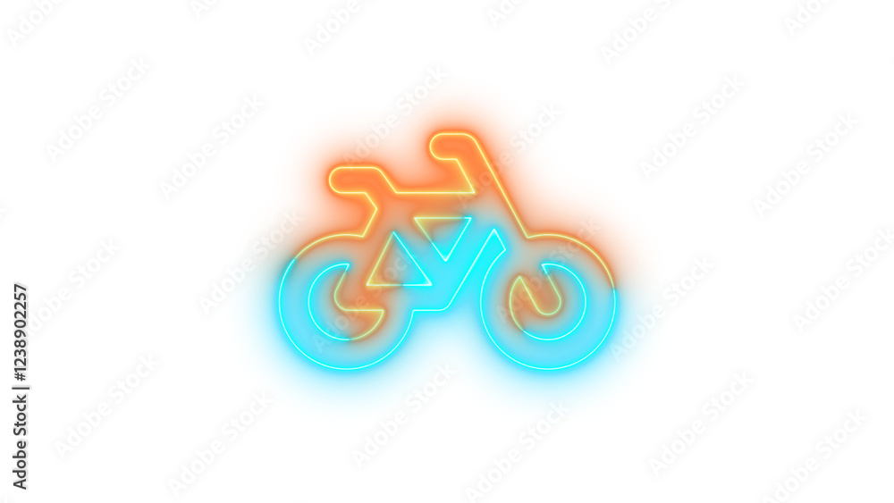 Obraz premium Neon bicycle icon brown cyan color glowing with transparent background