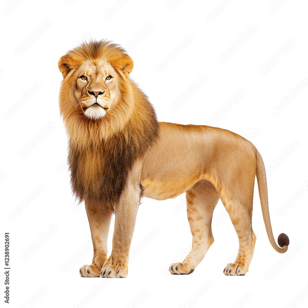 Obraz premium A majestic lion standing proudly, showcasing its powerful presence and striking mane.