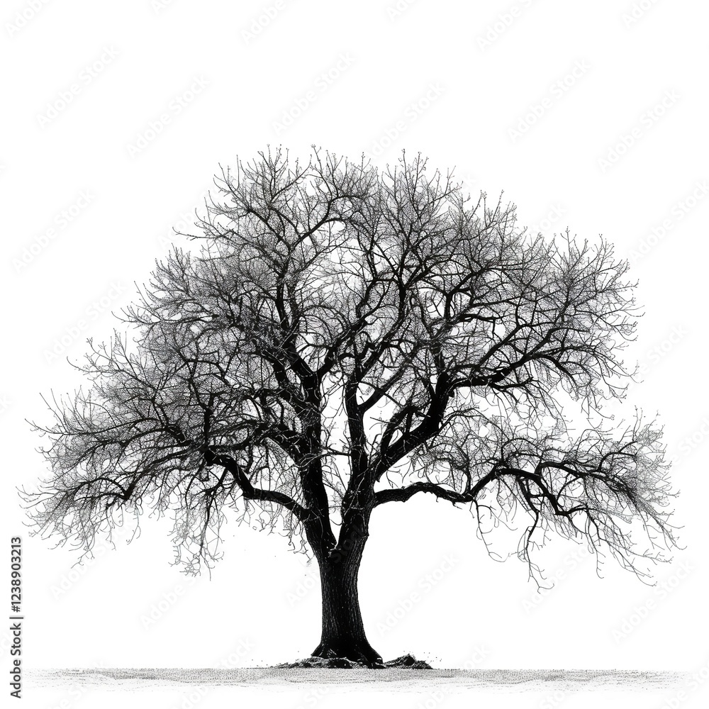 Large, branching tree against a bright background, isolated on the ground, Generative AI. Large, branching tree against a bright background, isolated on the ground, Generative AI.