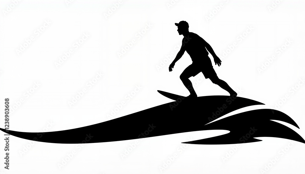 Obraz premium Surfer riding a wave in silhouette, freedom and adventure