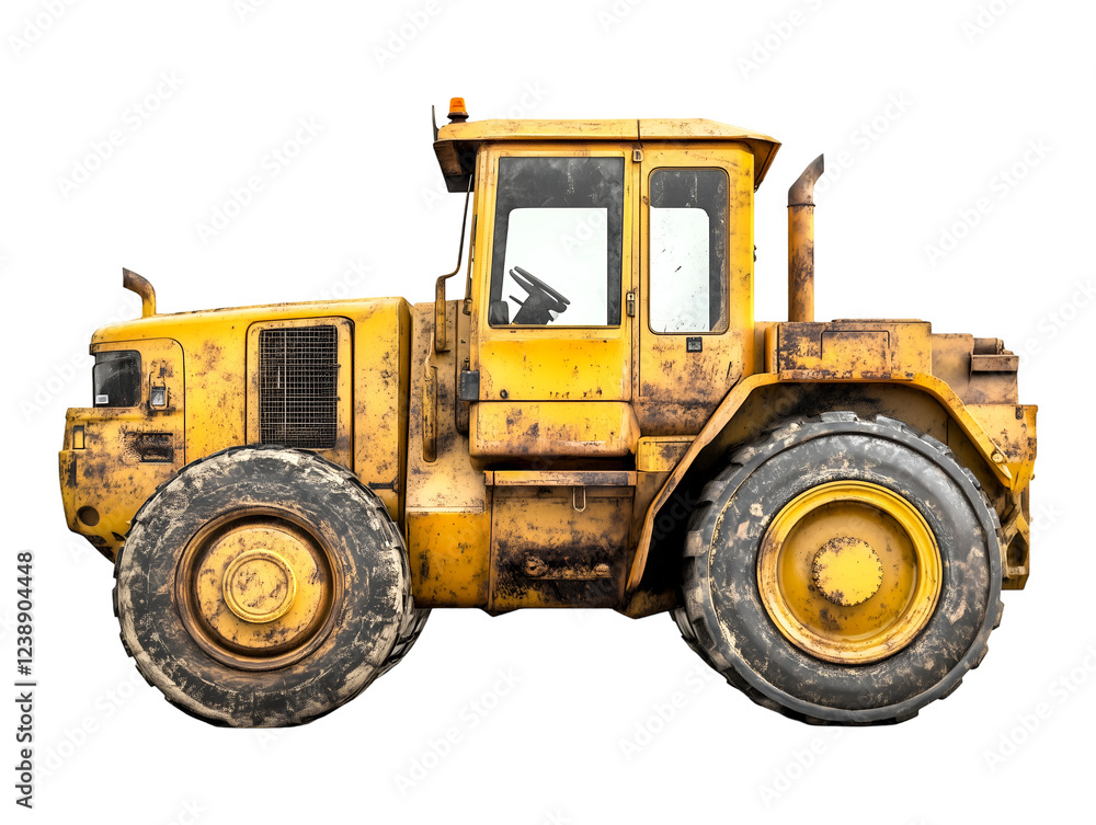 Rusty yellow tractor isolated on transparent background, PNG, cut out Rusty yellow tractor isolated on transparent background, PNG, cut out