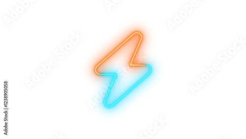 Neon bolt icon brown cyan color glowing with transparent background