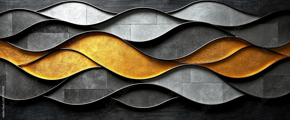 Abstract gold, grey wave pattern wall; modern design background Abstract gold, grey wave pattern wall; modern design background