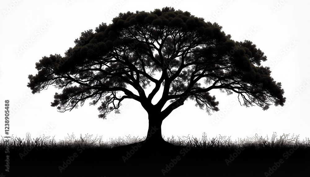 Obraz premium Majestic tree silhouette against full moon, serene night scenery
