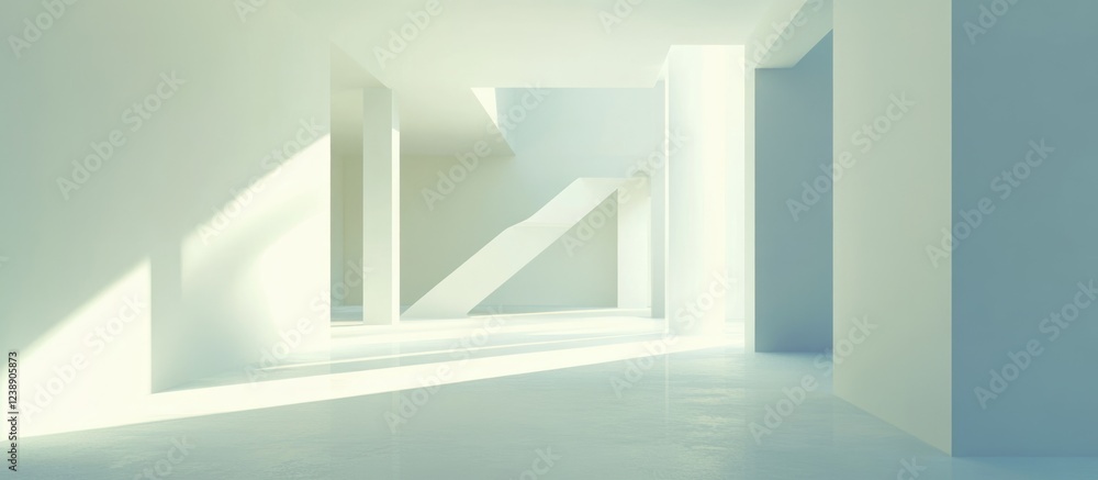 Fototapeta premium Abstract architectural interior with geometric light and shadow patterns