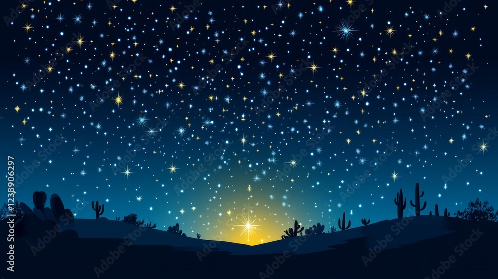 Fototapeta premium Desert Night Sky With Bright Stars and Sunrise