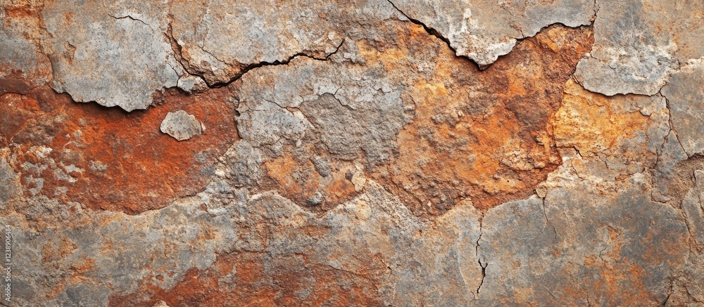 Close-up of Rusty and Weathered Metal Surface Texture with Cracks and Peeling Paint