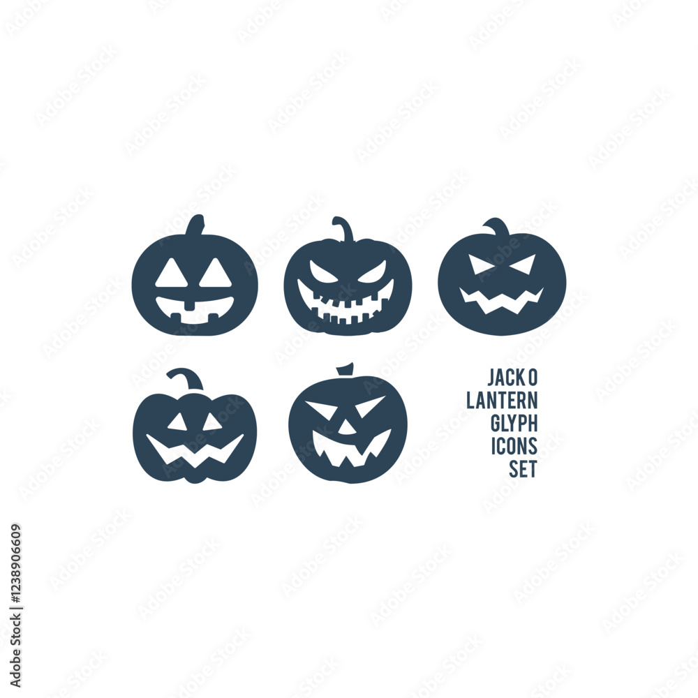 Obraz premium Pumpkin icons set vector sign, Halloween holiday symbol, logo illustration. Jack O Lantern.