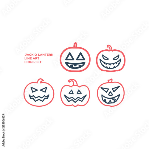 Pumpkin icons set vector sign, Halloween holiday symbol, logo illustration. Jack O Lantern.