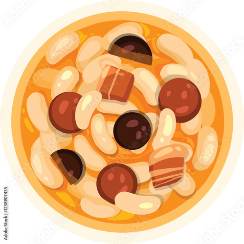 Fabada. Pork and beans stew. Spanish illustration vector.
