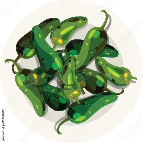 Pimientos de Padrón. Spanish illustration vector.
