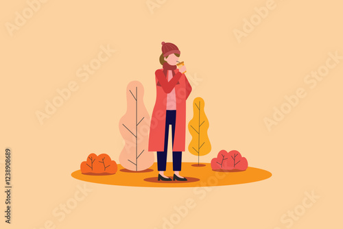  Autumnal lifestyle concept. Colored flat vector illustration isolated.