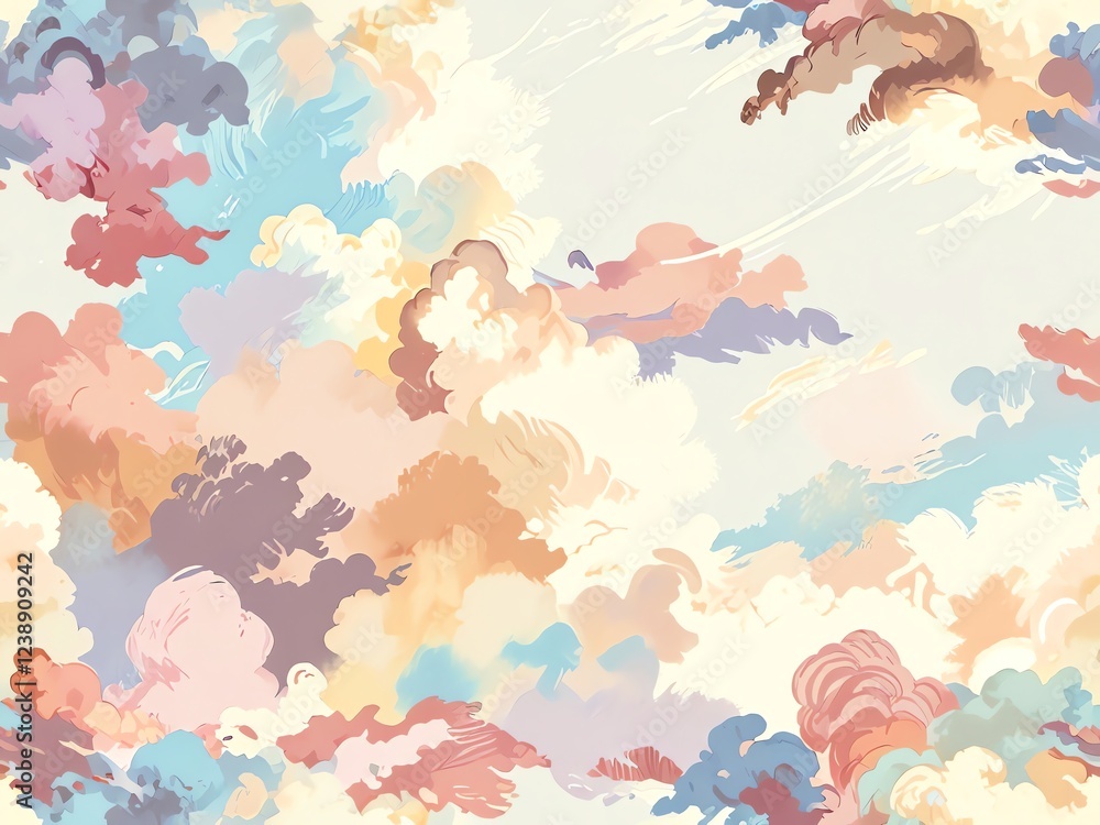 Dreamy Pastel Cloudscape: A Serene Watercolor Illustration Dreamy Pastel Cloudscape: A Serene Watercolor Illustration