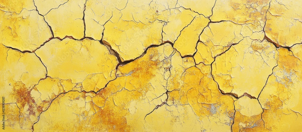 Cracked yellow dry ground texture background with cracks and weathered surface