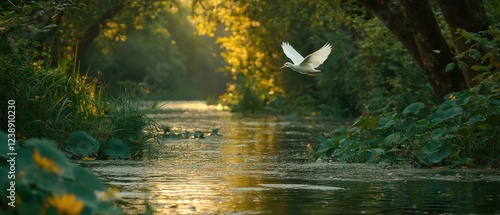 A mosquito captured in mid-flight above murky water, its wings glowing faintly under the dim evening light. The scene conveys the lurking danger of mosquito-borne diseases like Zika and dengue  photo