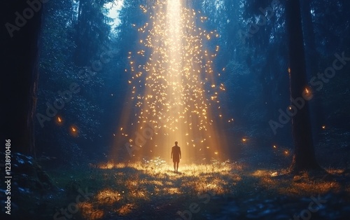 Wallpaper Mural A person walking through a dense forest surrounded by swarms of mosquitoes, symbolizing the hidden dangers of nature. The dramatic lighting enhances the sense of unease  Torontodigital.ca