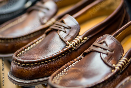 Making quality shoes in a busy factory photo