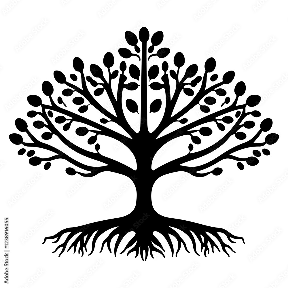 Fototapeta premium silhouette of tree and set of silhouettes tree with fruits