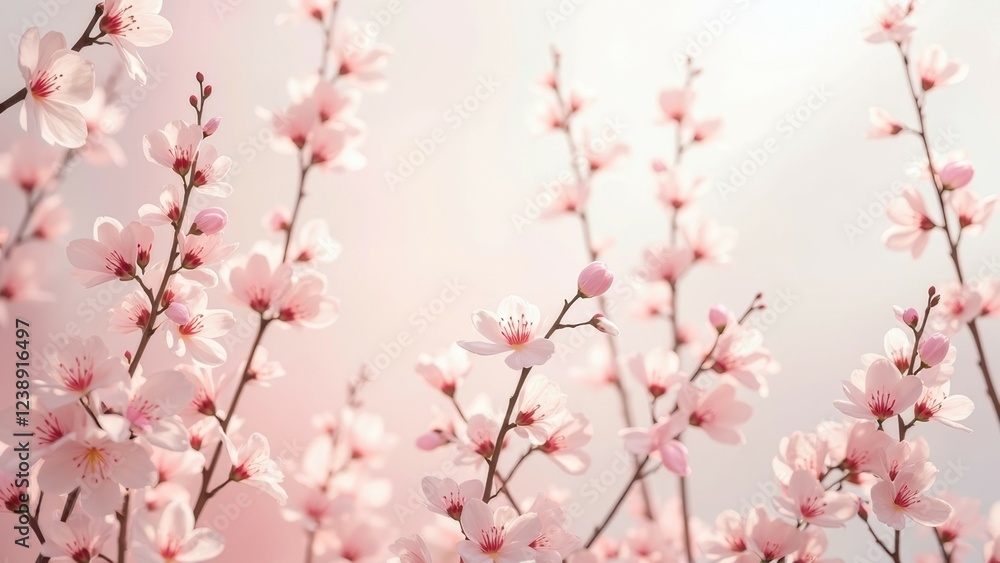 Blooming cherry blossoms on delicate branches in spring light Blooming cherry blossoms on delicate branches in spring light