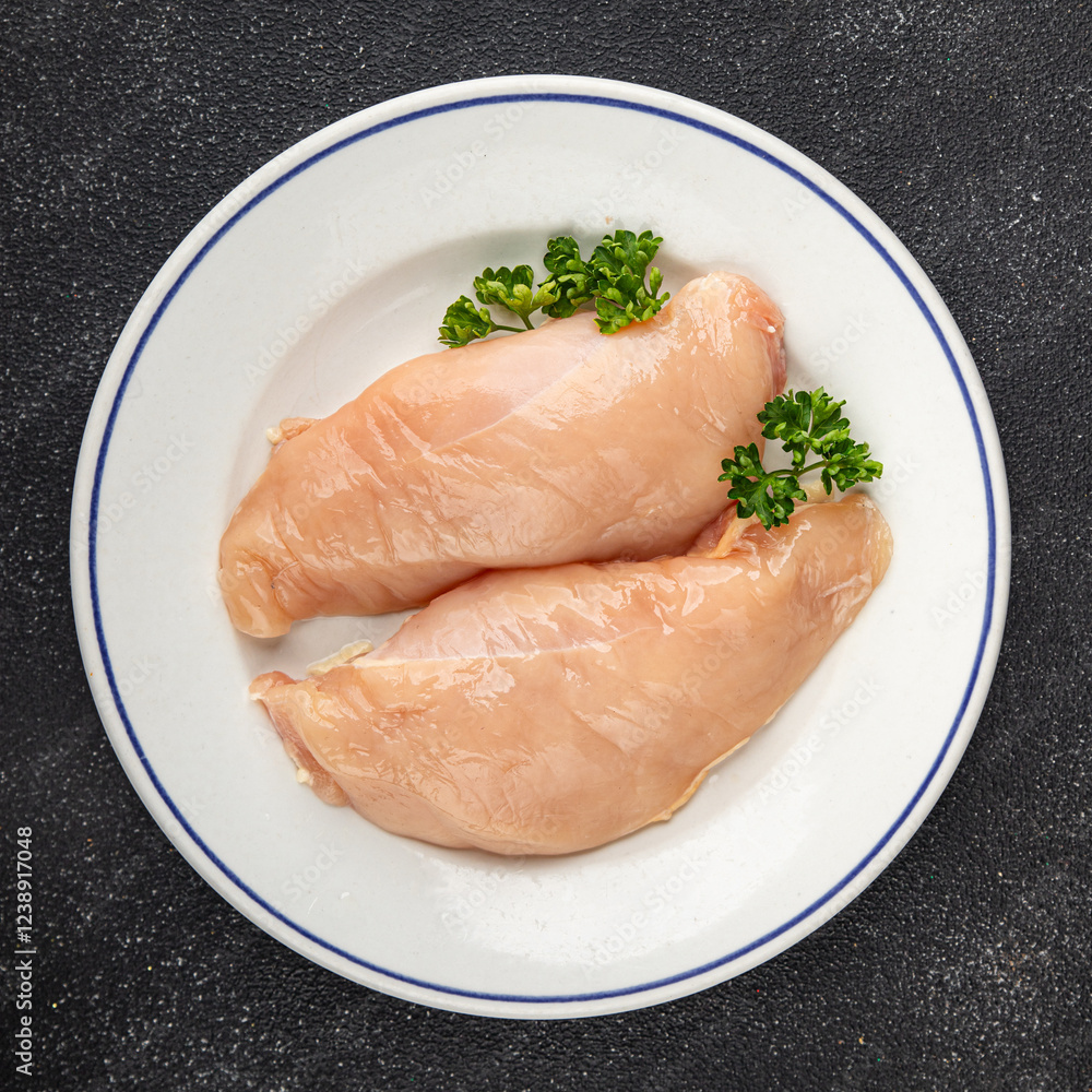 Chicken breast raw meat of the bird fresh tasty food dish gourmet food background on the table rustic food top view copy space keto and paleo diet Chicken breast raw meat of the bird fresh tasty food dish gourmet food background on the table rustic food top view copy space keto and paleo diet