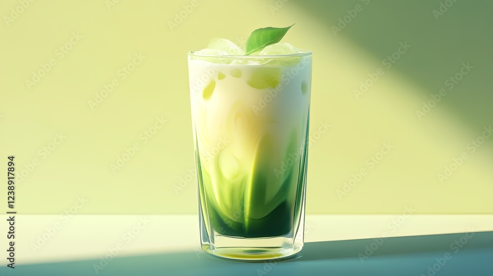 Iced matcha latte with creamy layers. pic Iced matcha latte with creamy layers. pic