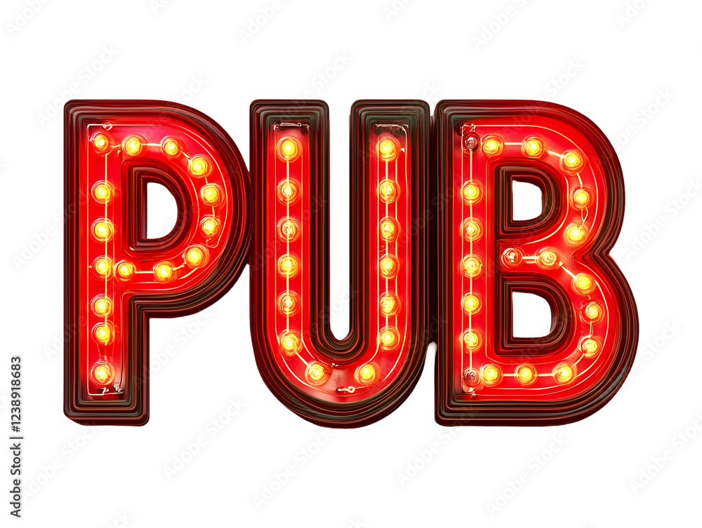 Led 'Pub' Sign illuminated red letters isolated on transparent background, PNG, cut out Led 'Pub' Sign illuminated red letters isolated on transparent background, PNG, cut out