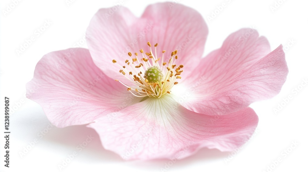Close-up of a Light Pink Flower with Delicate Petals on White Background Close-up of a Light Pink Flower with Delicate Petals on White Background