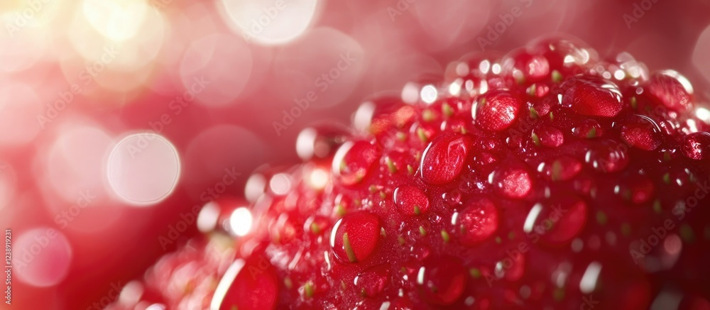 Close-up of fresh raspberry with water droplets and blurred bokeh background Close-up of fresh raspberry with water droplets and blurred bokeh background