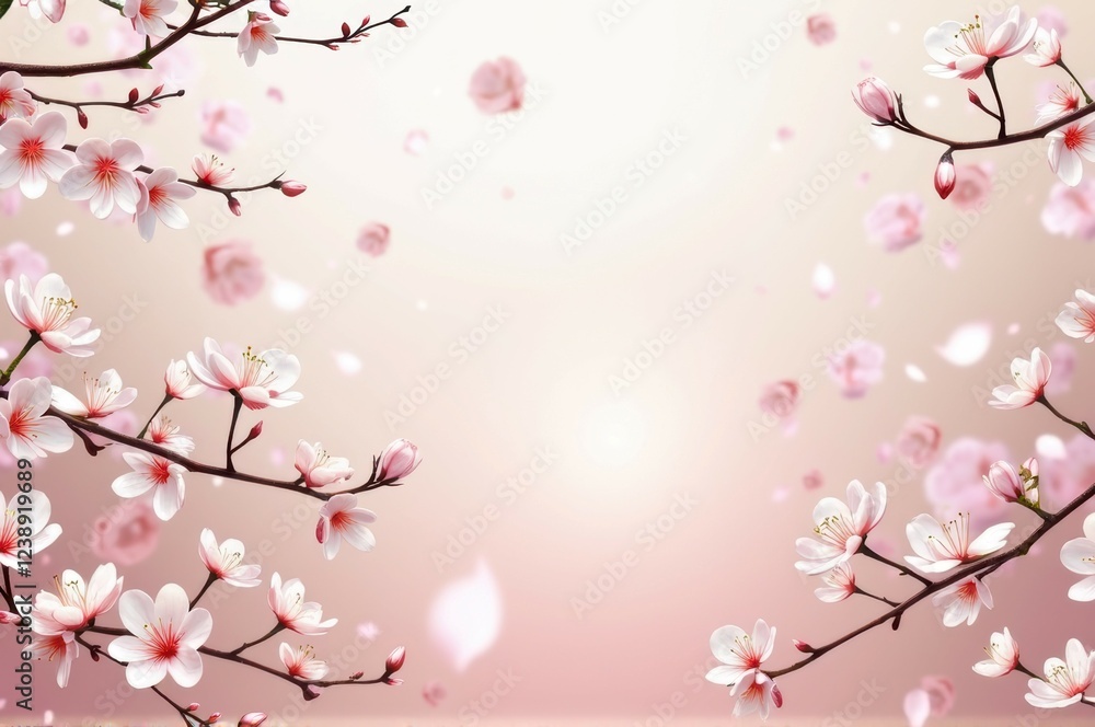 Obraz premium Serene cherry blossoms against soft pink background