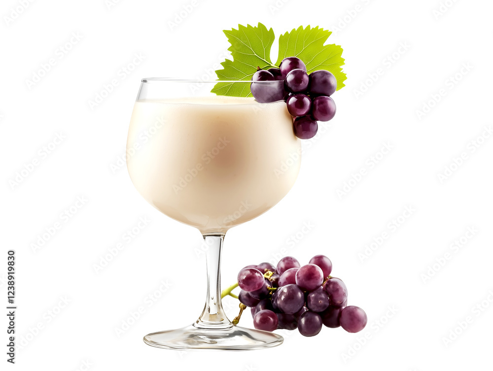 Refreshing grape smoothie in a glass with grapes and a green leaf on top for a healthy and delicious summer drink, isolated on transparent background, PNG, cut out Refreshing grape smoothie in a glass with grapes and a green leaf on top for a healthy and delicious summer drink, isolated on transparent background, PNG, cut out