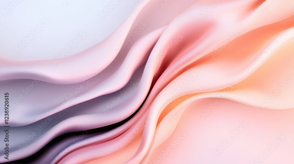 Obraz premium A close-up of flowing, silky fabric featuring soft pastel colors, creating a tranquil and elegant aesthetic.