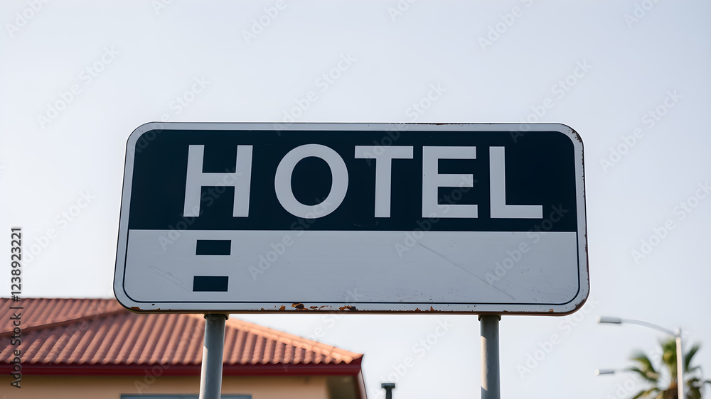 road sign that says hotel. Generative AI road sign that says hotel. Generative AI