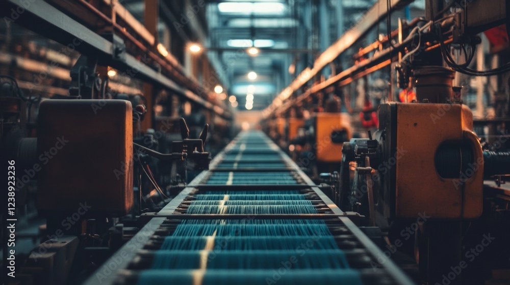 Fototapeta premium A large, eco-friendly textile factory with automated weaving machines. 