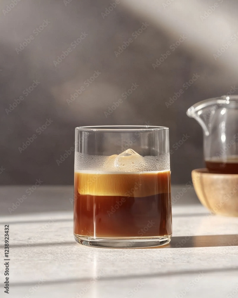 Brewing cold brew coffee in a modern glass container stylish kitchen beverage bright environment top-down view refreshing concept Brewing cold brew coffee in a modern glass container stylish kitchen beverage bright environment top-down view refreshing concept