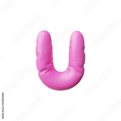 3D English alphabet uppercase letter U from pink air inflated balloon vector icon, volume type symbol, Latin font sign