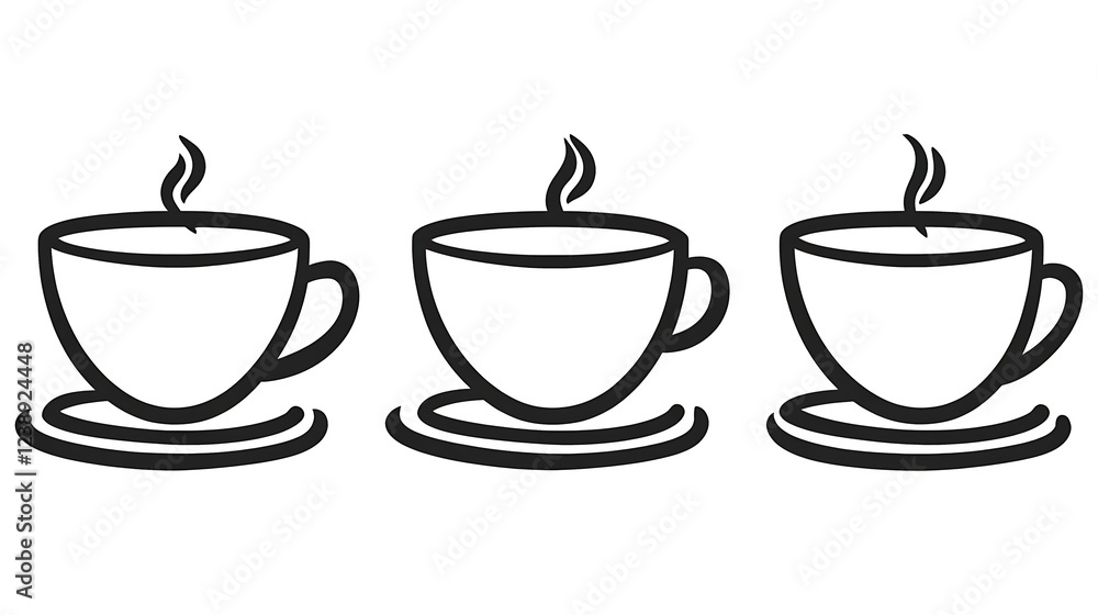 Fototapeta premium Three Cups of Hot Coffee on Saucers