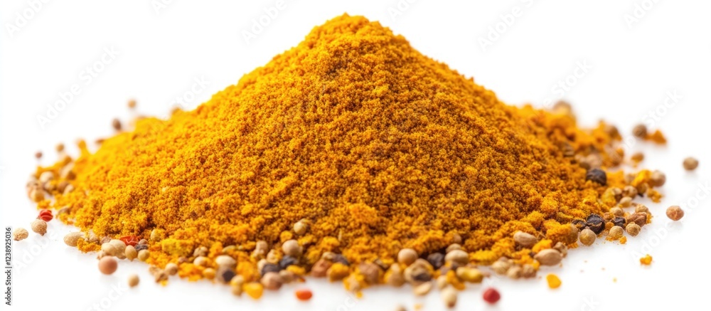 Heap of Turmeric Powder with Mustard Seeds on White Background