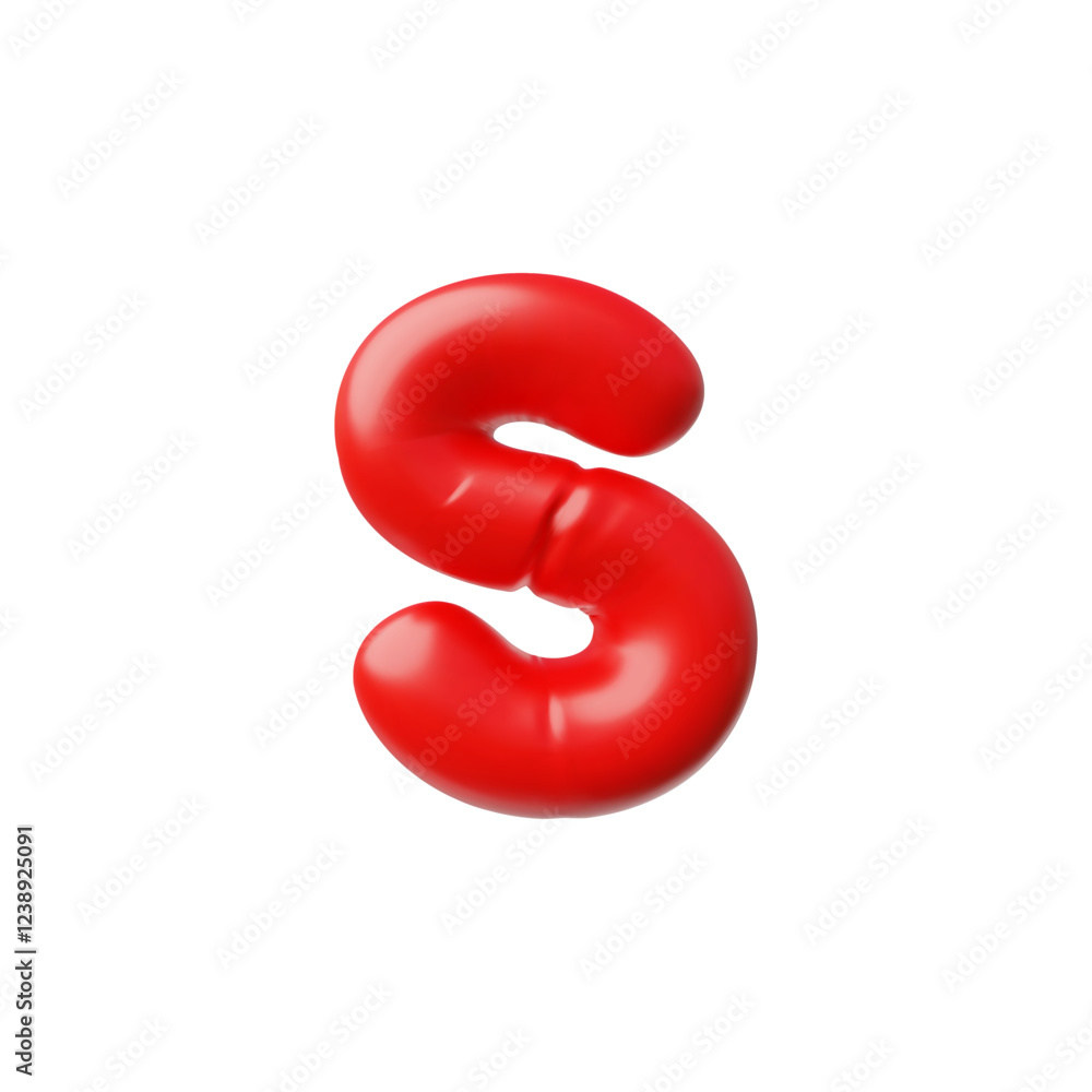 3D inflated balloon red S uppercase letter of English alphabet, vector render typing symbol volume puffy font air figure 3D inflated balloon red S uppercase letter of English alphabet, vector render typing symbol volume puffy font air figure