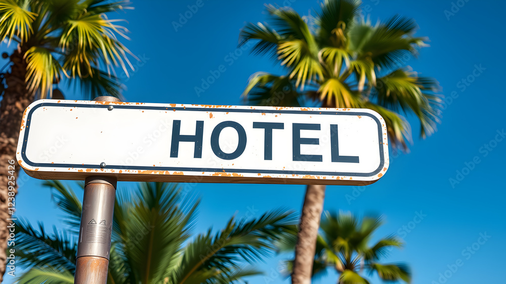 Naklejka premium road sign that says hotel. Generative AI