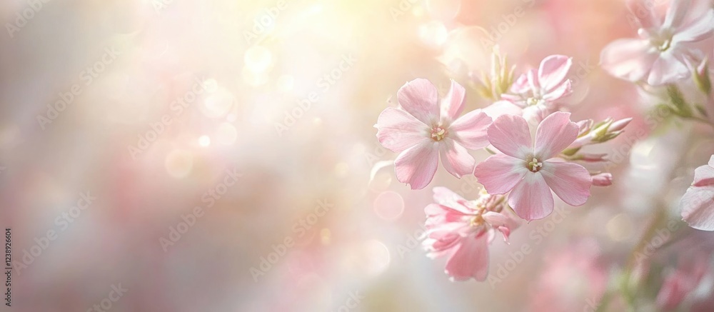 Soft focus close-up of pink flowers with gentle sunlight and bokeh effect, abundant copy space. Soft focus close-up of pink flowers with gentle sunlight and bokeh effect, abundant copy space.