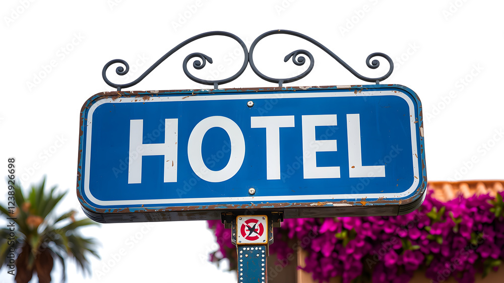 road sign that says hotel. Generative AI road sign that says hotel. Generative AI
