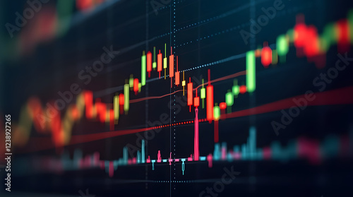 A close-up of a stock market chart with a symbol representing commodity trading superimposed.