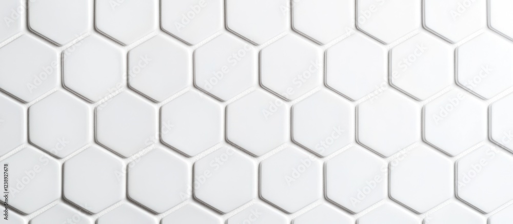 Hexagonal white tile wall background with glossy finish and seamless pattern suitable for interior design applications Hexagonal white tile wall background with glossy finish and seamless pattern suitable for interior design applications