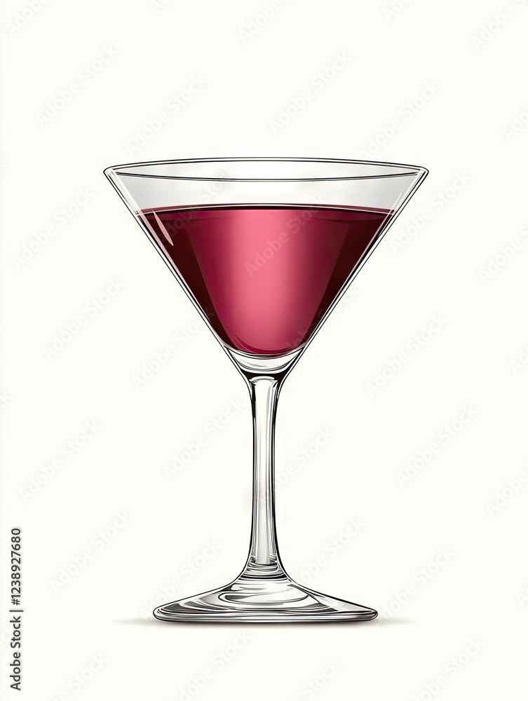 Red cocktail martini glass, isolated white background, drink menu Red cocktail martini glass, isolated white background, drink menu