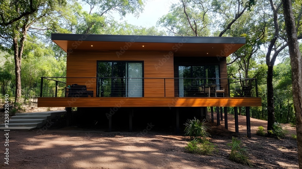 Elevated Modern Cabin Nestled Amidst Lush Forest Canopy for Serene Outdoor Retreat Elevated Modern Cabin Nestled Amidst Lush Forest Canopy for Serene Outdoor Retreat