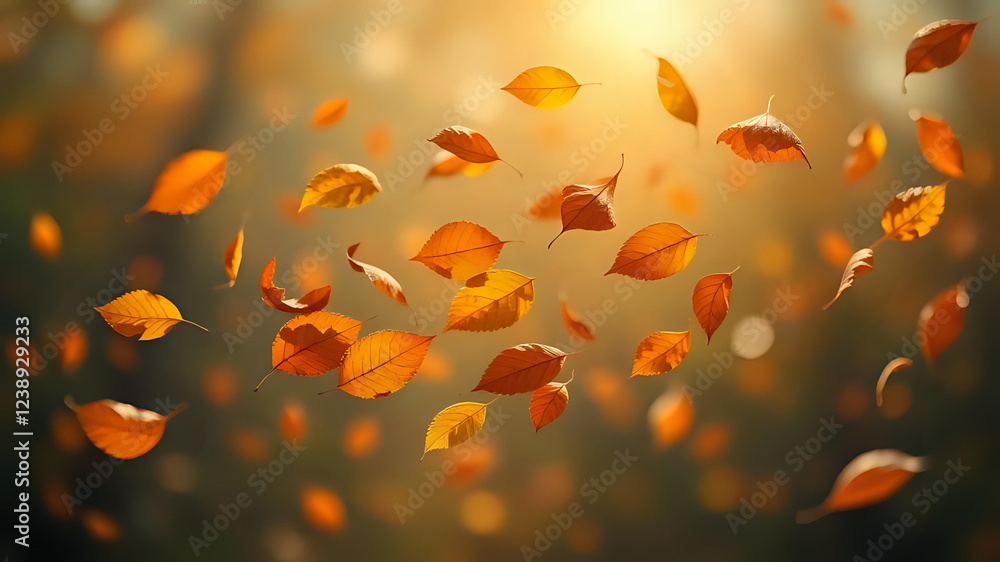 burst of autumn leaves in various shades of yellow and green, appearing to float or fly against a bright, sunny sky burst of autumn leaves in various shades of yellow and green, appearing to float or fly against a bright, sunny sky