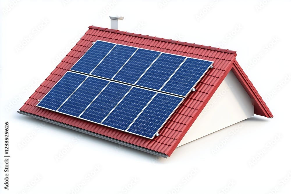 Hyper realistic photo of a solar panel system on a roof, isolated on white background with copy space for text, alternative energy, sustainable, technology Hyper realistic photo of a solar panel system on a roof, isolated on white background with copy space for text, alternative energy, sustainable, technology
