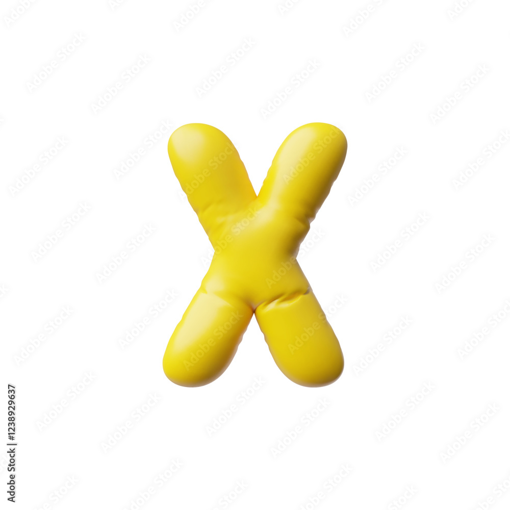 English alphabet uppercase letter X from yellow air inflated balloon 3D vector icon, render type symbol, puffy font sign English alphabet uppercase letter X from yellow air inflated balloon 3D vector icon, render type symbol, puffy font sign