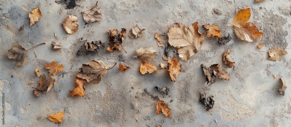 Dried autumn leaves scattered on a textured gray surface with natural earthy tones and subtle shadows Copy Space Dried autumn leaves scattered on a textured gray surface with natural earthy tones and subtle shadows Copy Space