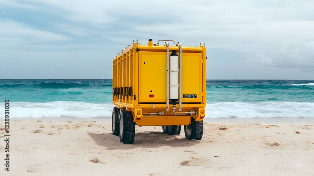 Fototapeta premium Portable Seawater Desalination Unit for Emergency Water Supply on Beach